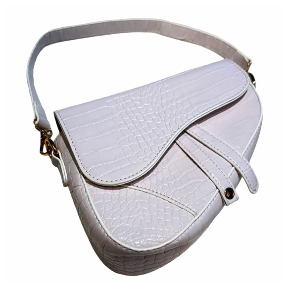 HDE Women's Saddle Shoulder Bag PU Leather Crossbody Purse - White Crocodile - Picture 7 of 13